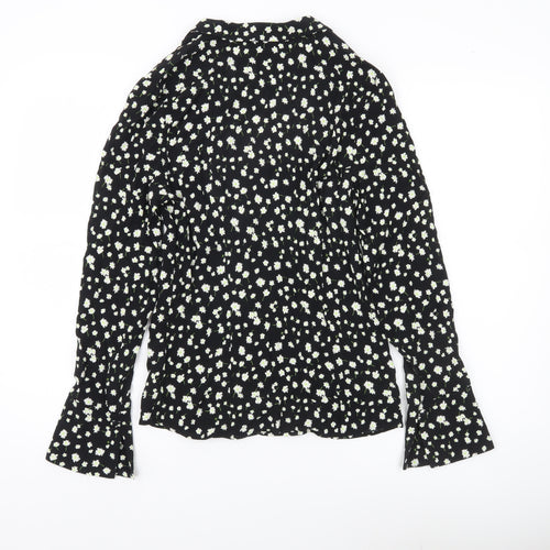 Marks and Spencer Womens Black Floral Long Sleeve Viscose Blouse Size 6