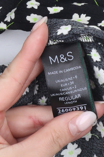 Marks and Spencer Womens Black Floral Long Sleeve Viscose Blouse Size 6