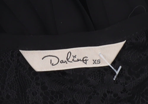 Darling Womens Black XS Lace Tunic Blouse Short Sleeve Party Top