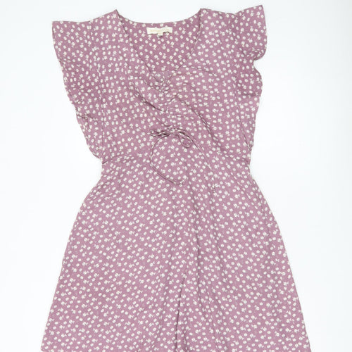 Monteau Los Angeles Women’s Purple Floral A-Line Short Dress L