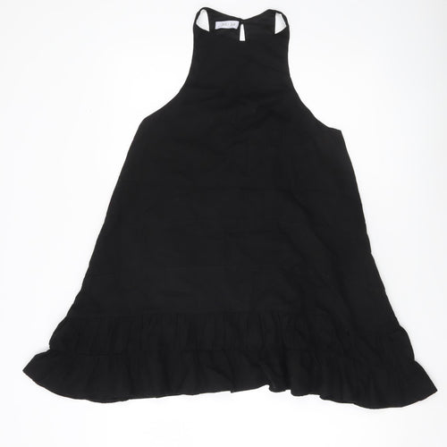 SHU SHI Women Black Cotton Halter Swing Dress Size M