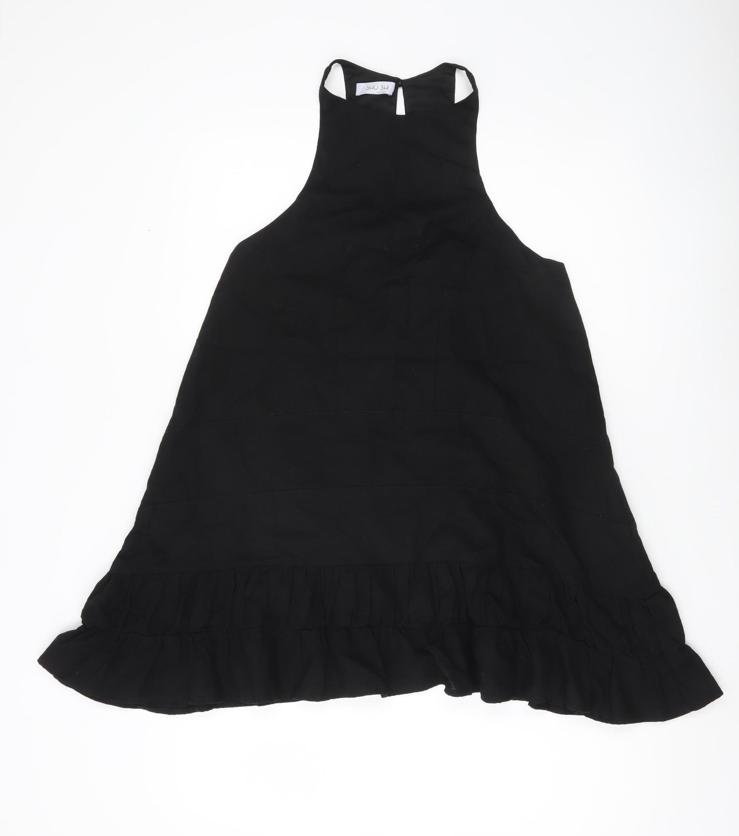 SHU SHI Women Black Cotton Halter Swing Dress Size M