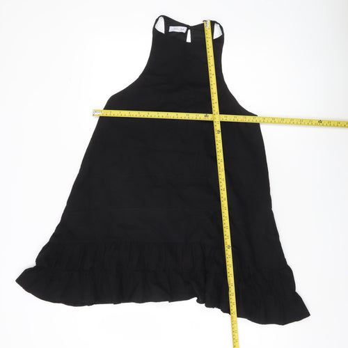 SHU SHI Women Black Cotton Halter Swing Dress Size M