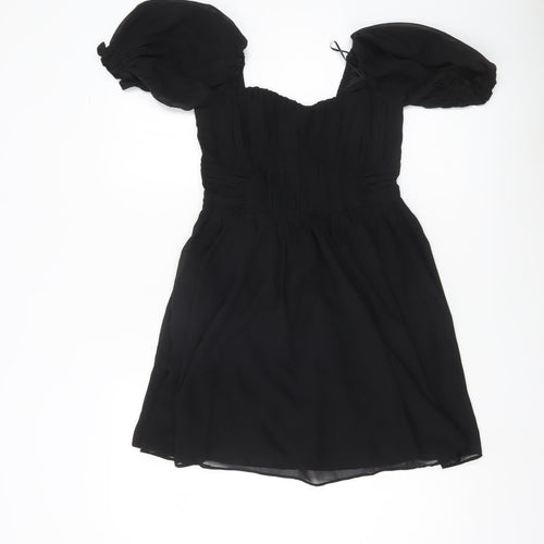 Abercrombie & Fitch Womens Black XS Petite Puff Sleeve Mini Dress