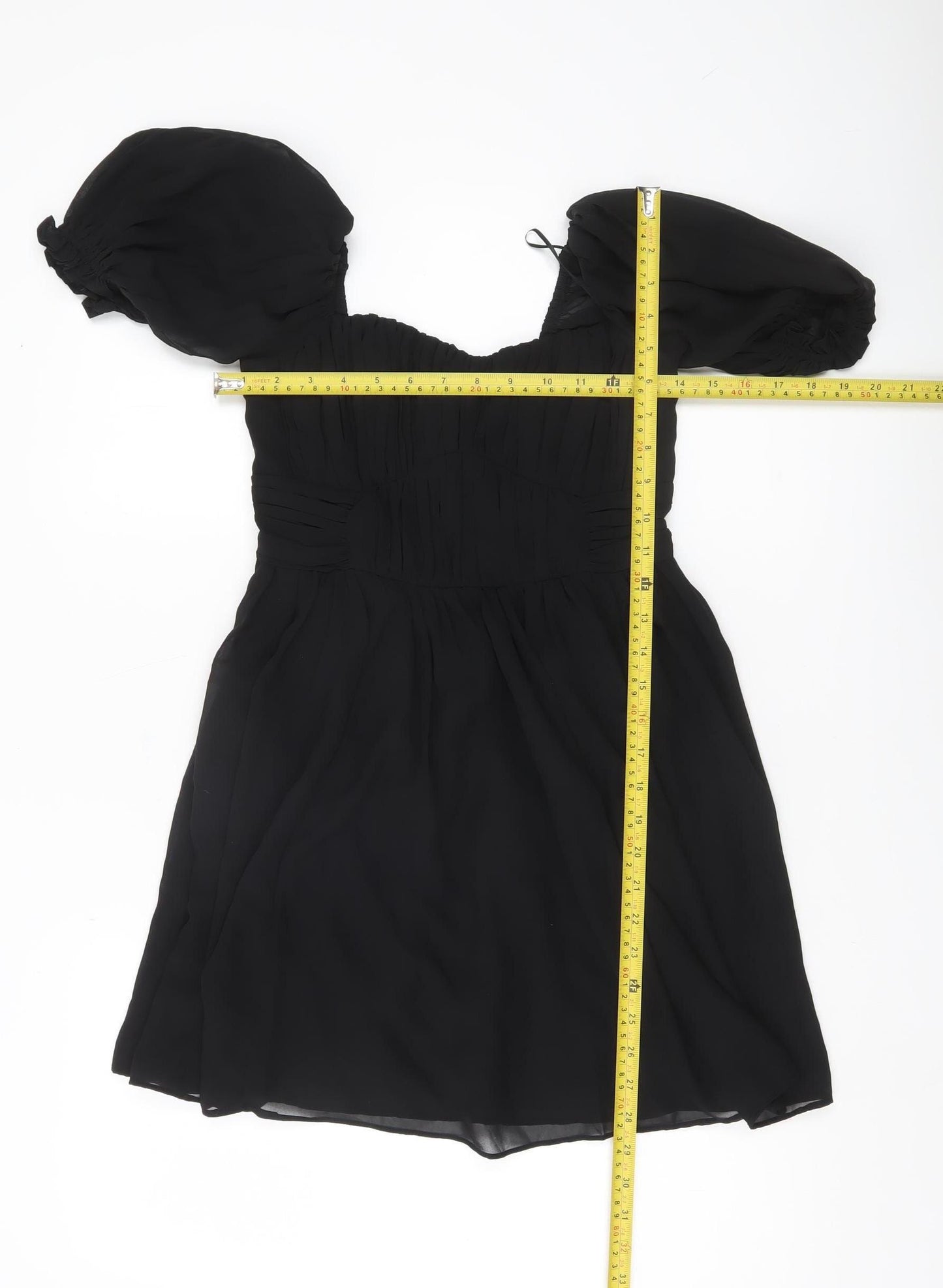Abercrombie & Fitch Womens Black XS Petite Puff Sleeve Mini Dress