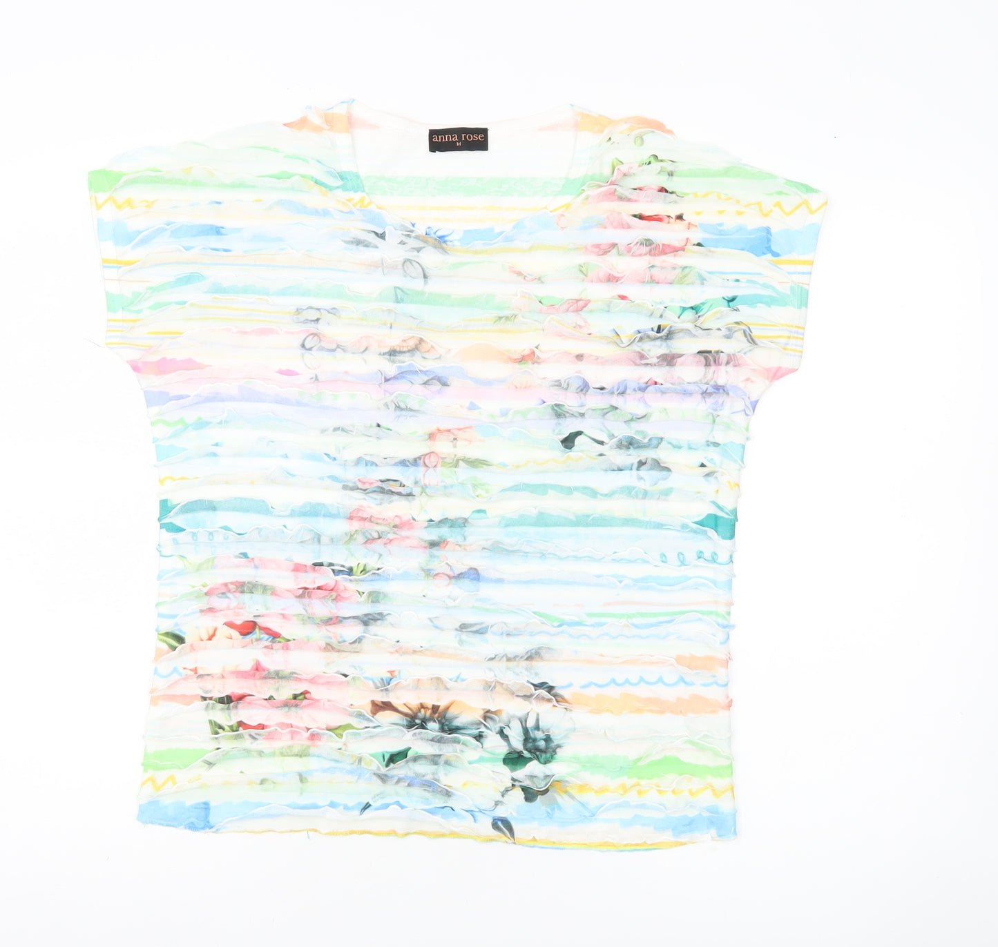 Anna Rose Women’s Multicoloured Striped Floral T-Shirt M Short Sleeve