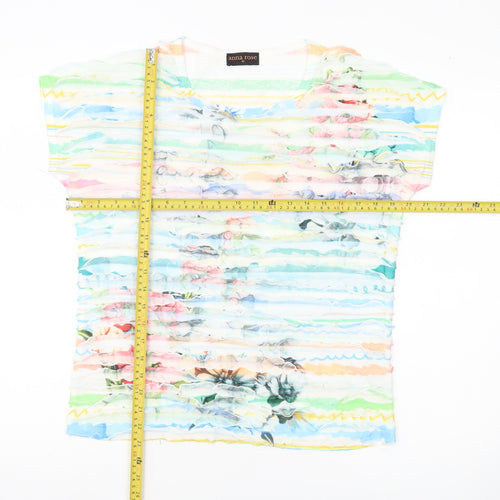 Anna Rose Women’s Multicoloured Striped Floral T-Shirt M Short Sleeve