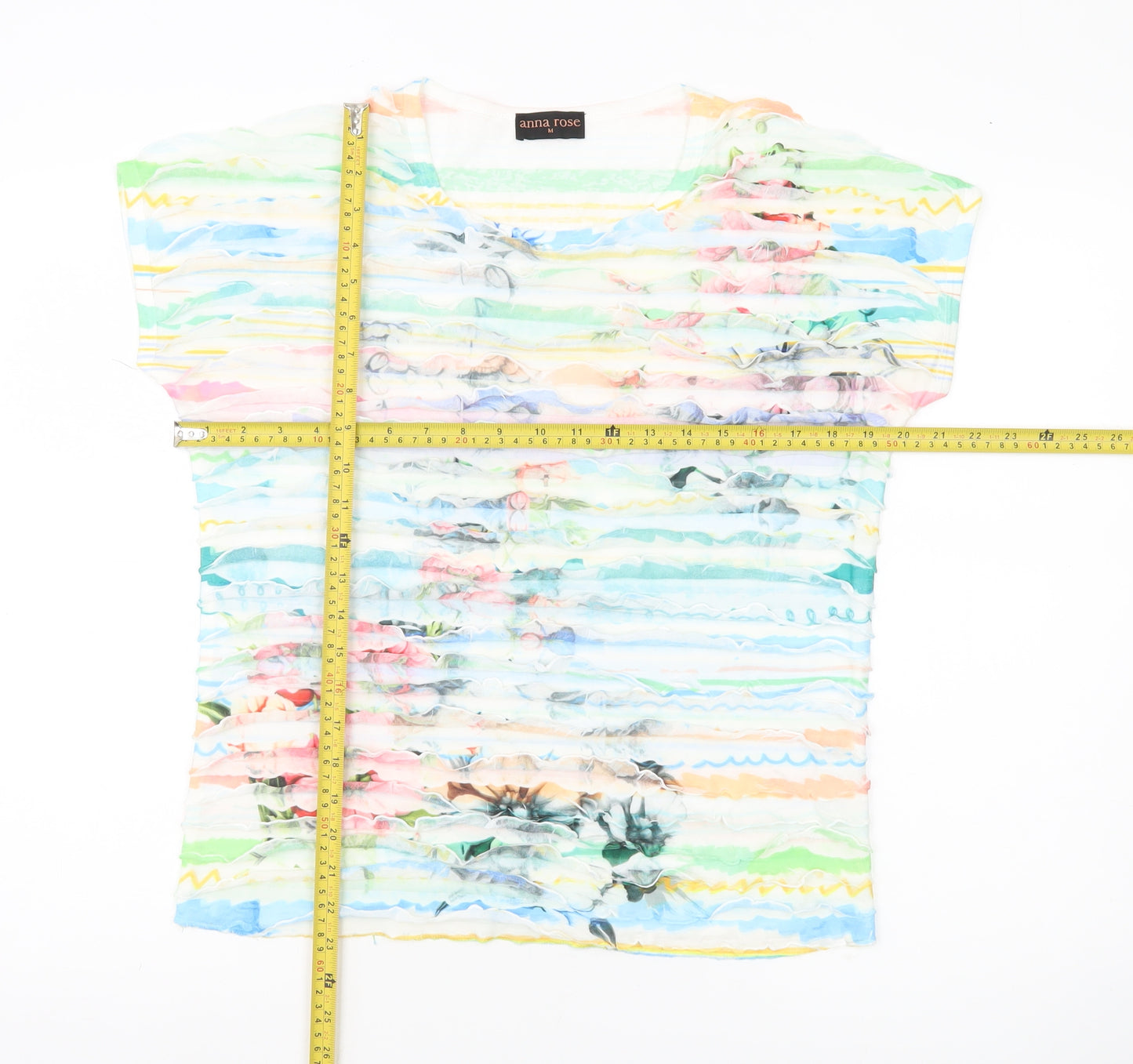 Anna Rose Women’s Multicoloured Striped Floral T-Shirt M Short Sleeve