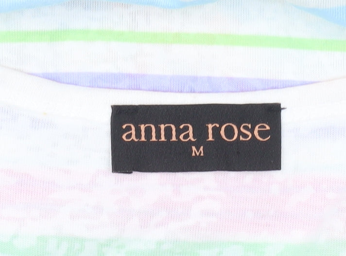 Anna Rose Women’s Multicoloured Striped Floral T-Shirt M Short Sleeve