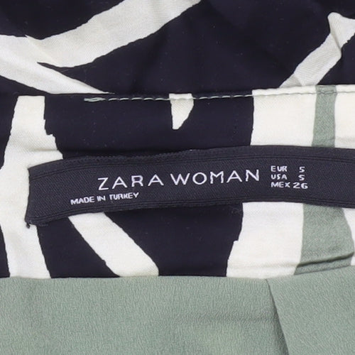 Zara Woman Midi Skirt Green Black Beige Leaf Print Size 8 Viscose
