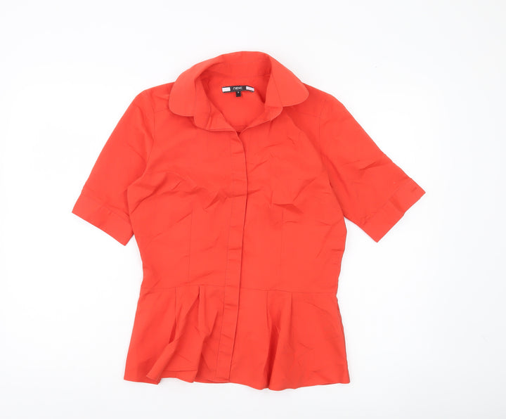 Next Women Red Blouse Size 10 Collared Short Sleeve Workwear
