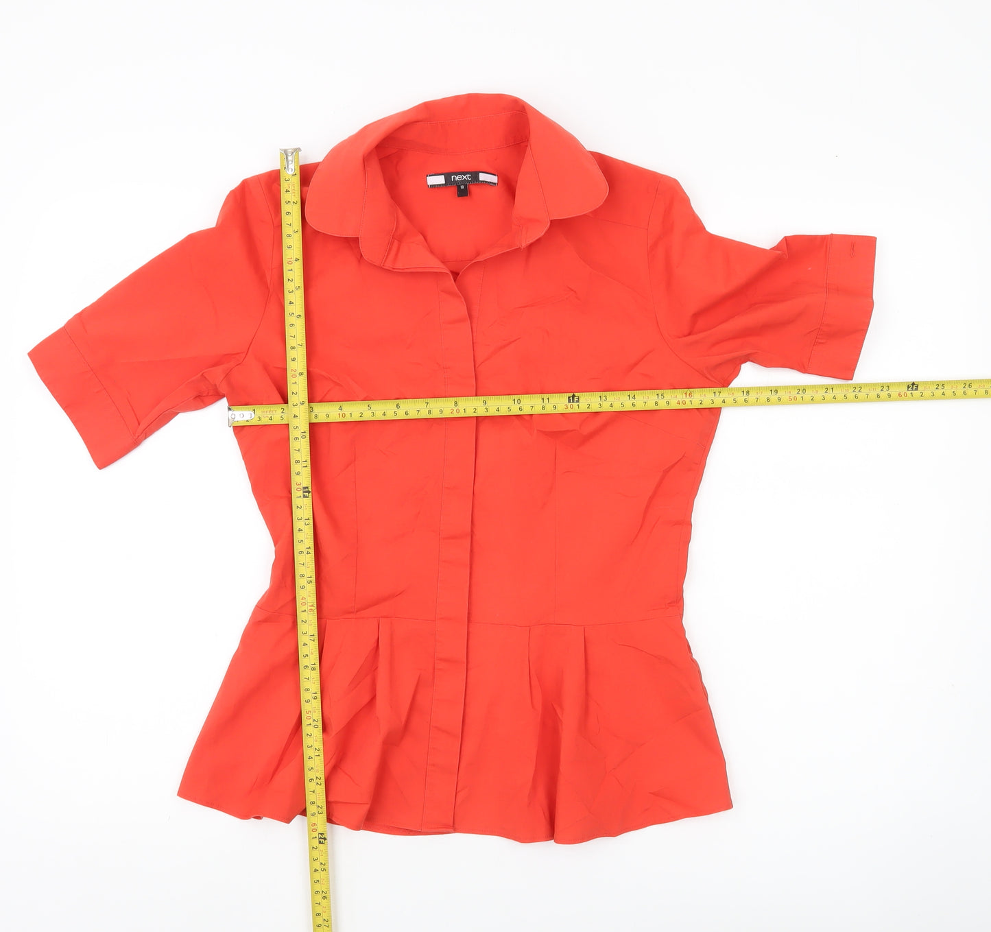 Next Women Red Blouse Size 10 Collared Short Sleeve Workwear