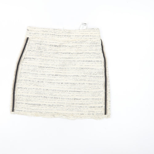 Zara Basic Women Ivory XS Tweed Pencil Skirt Workwear Business Casual