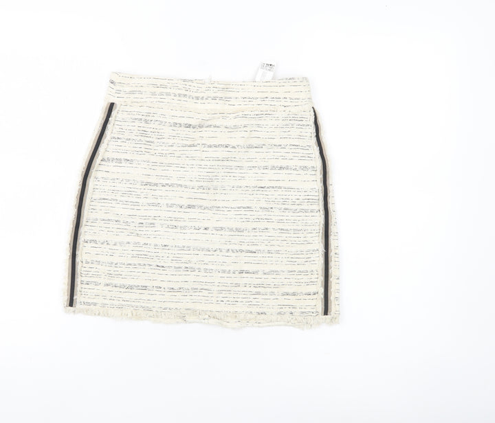 Zara Basic Women Ivory XS Tweed Pencil Skirt Workwear Business Casual