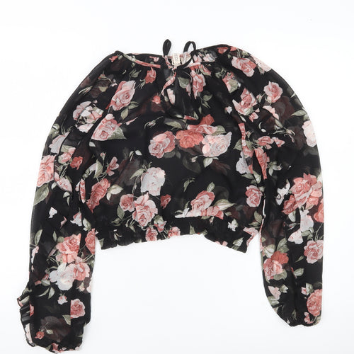 H&M Women’s Multicoloured Floral Chiffon Cropped Blouse Size 8