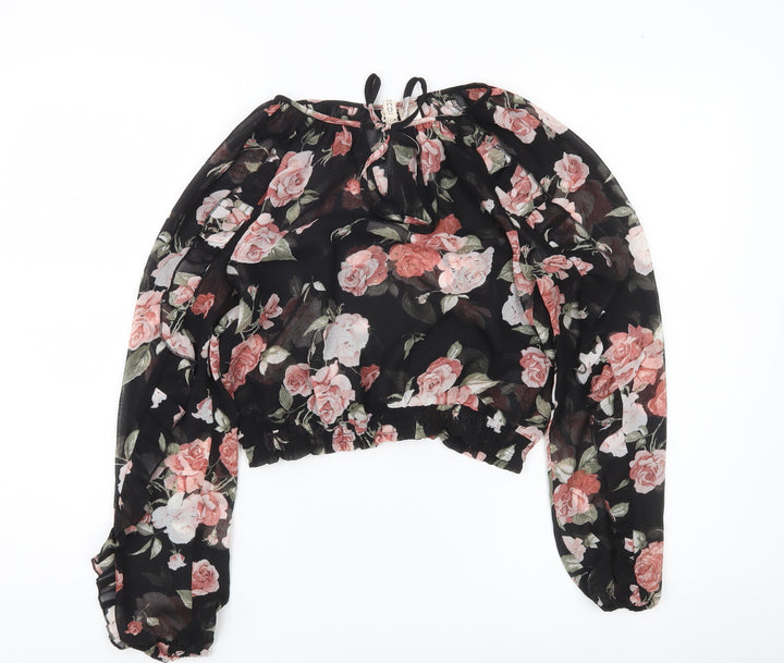 H&M Women’s Multicoloured Floral Chiffon Cropped Blouse Size 8