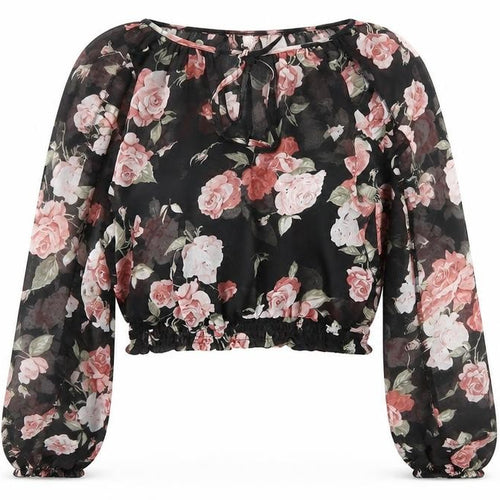 H&M Women’s Multicoloured Floral Chiffon Cropped Blouse Size 8