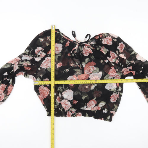 H&M Women’s Multicoloured Floral Chiffon Cropped Blouse Size 8