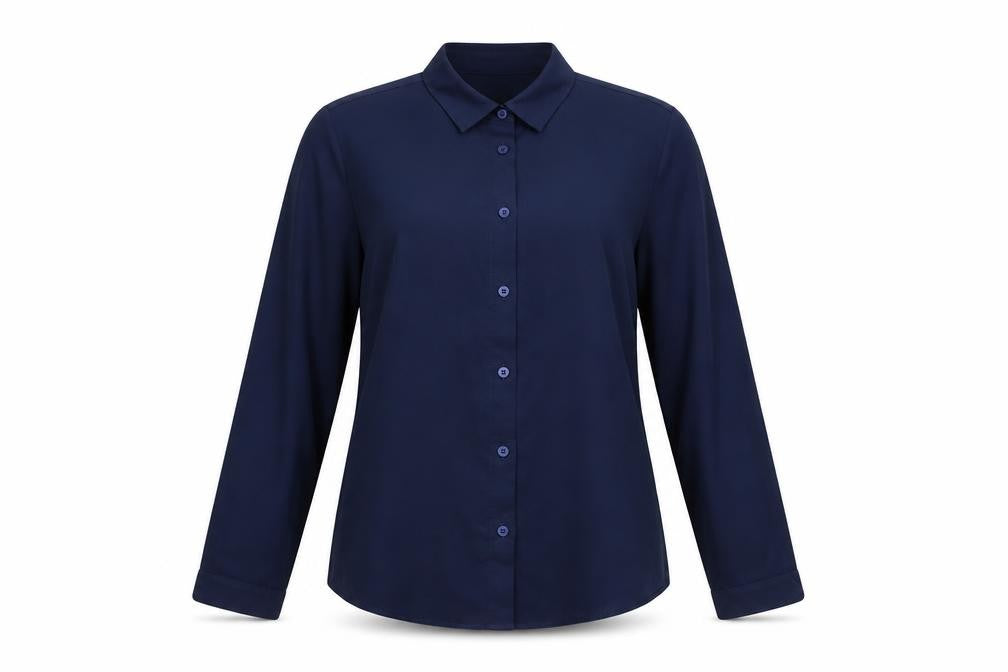 Front view of Editor's Cut Women's Blue, size 12, Long Sleeve Button-Up Shirt