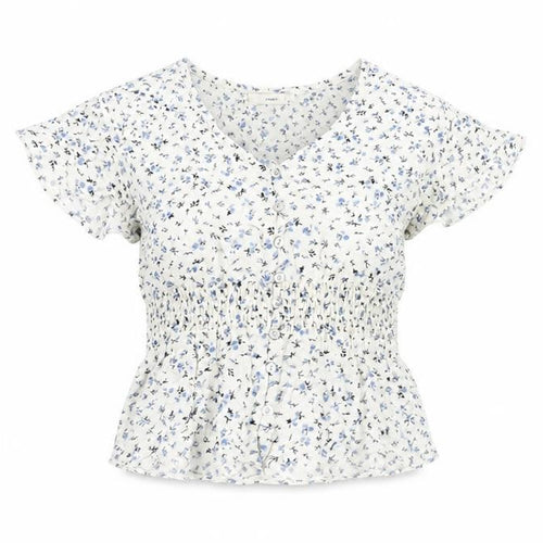 Pigalle Womens White Floral Smocked Tunic Blouse Size 6