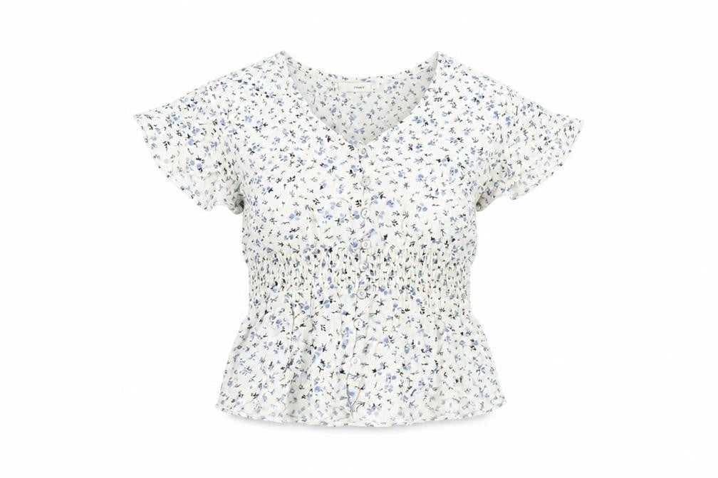 Pigalle Womens White Floral Smocked Tunic Blouse Size 6