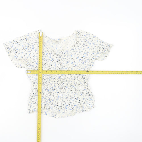 Pigalle Womens White Floral Smocked Tunic Blouse Size 6