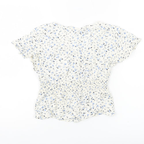 Pigalle Womens White Floral Smocked Tunic Blouse Size 6