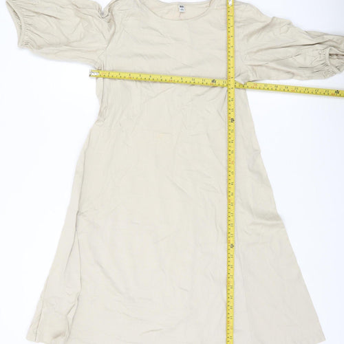 Uniqlo Women Beige A-Line Knee Length Dress S Puff Sleeve