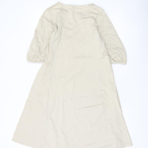 Uniqlo Women Beige A-Line Knee Length Dress S Puff Sleeve