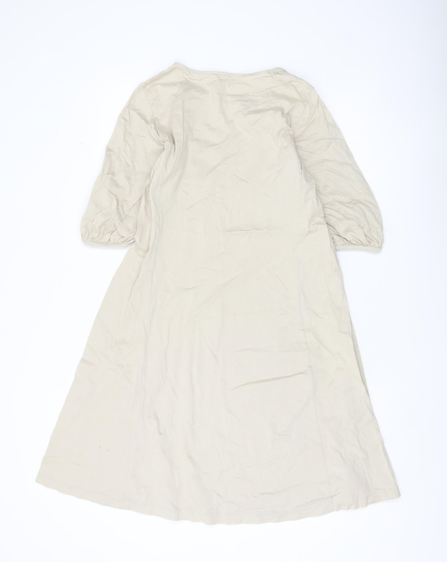Uniqlo Women Beige A-Line Knee Length Dress S Puff Sleeve