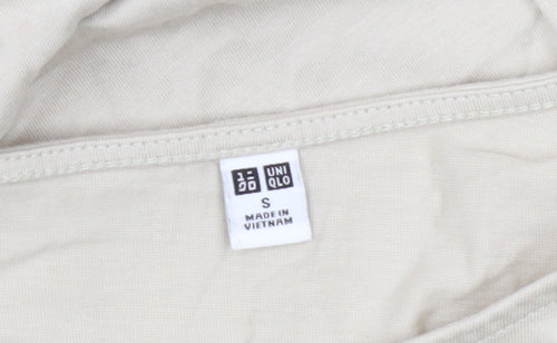 Uniqlo Women Beige A-Line Knee Length Dress S Puff Sleeve