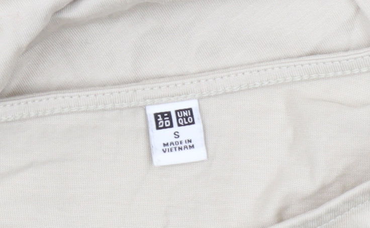 Uniqlo Women Beige A-Line Knee Length Dress S Puff Sleeve