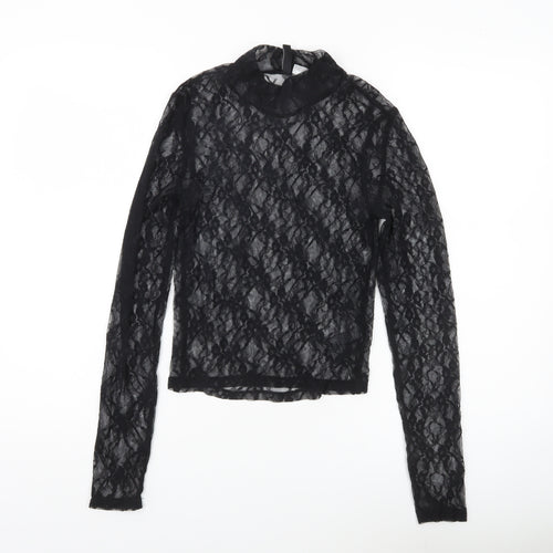 H&M Divided Women’s Black Lace Mock Neck Blouse Long Sleeve Size S