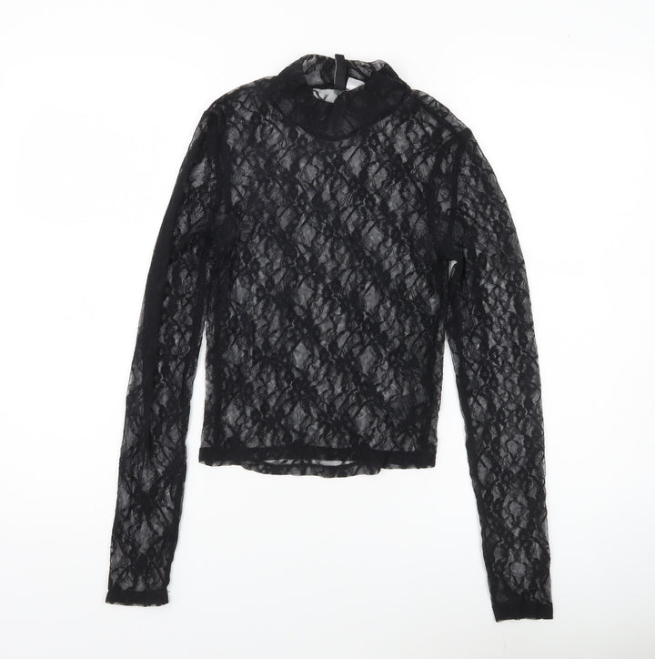 H&M Divided Women’s Black Lace Mock Neck Blouse Long Sleeve Size S