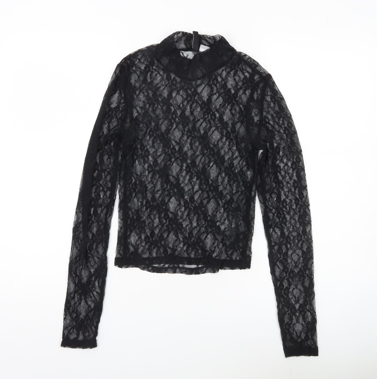 H&M Divided Women’s Black Lace Mock Neck Blouse Long Sleeve Size S