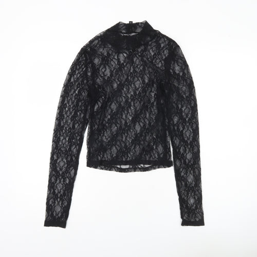 H&M Divided Women’s Black Lace Mock Neck Blouse Long Sleeve Size S