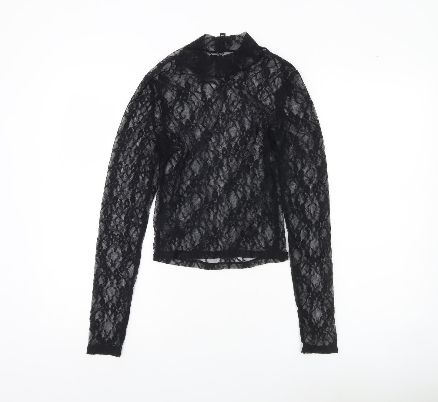 H&M Divided Women’s Black Lace Mock Neck Blouse Long Sleeve Size S