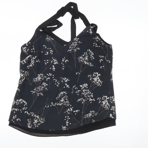 Mint Velvet Womens Black Floral Camisole Top Size 12 Sleeveless V-Neck