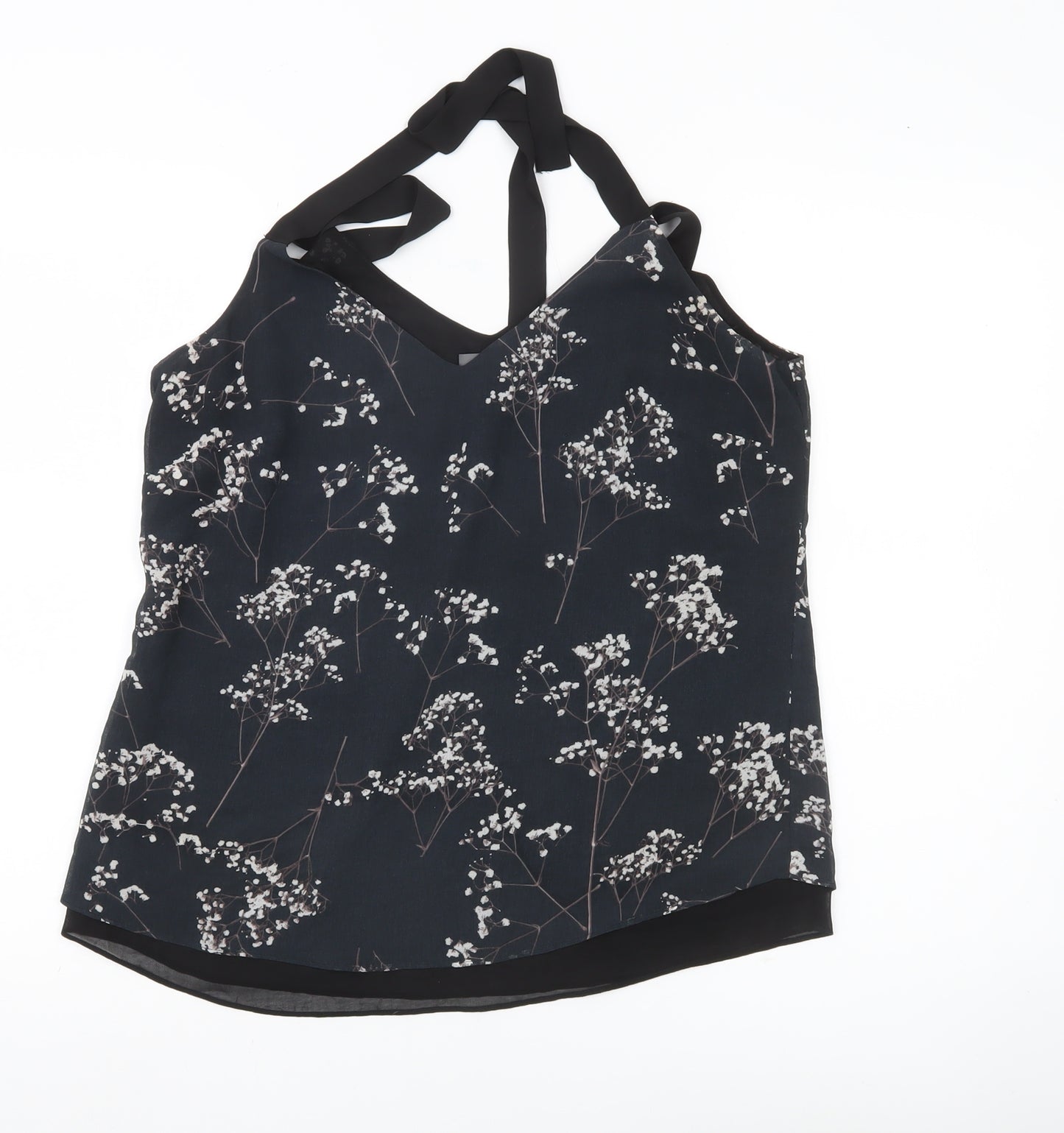 Mint Velvet Womens Black Floral Camisole Top Size 12 Sleeveless V-Neck