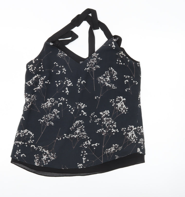 Mint Velvet Womens Black Floral Camisole Top Size 12 Sleeveless V-Neck
