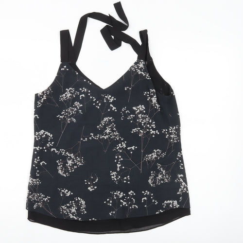 Mint Velvet Womens Black Floral Camisole Top Size 12 Sleeveless V-Neck
