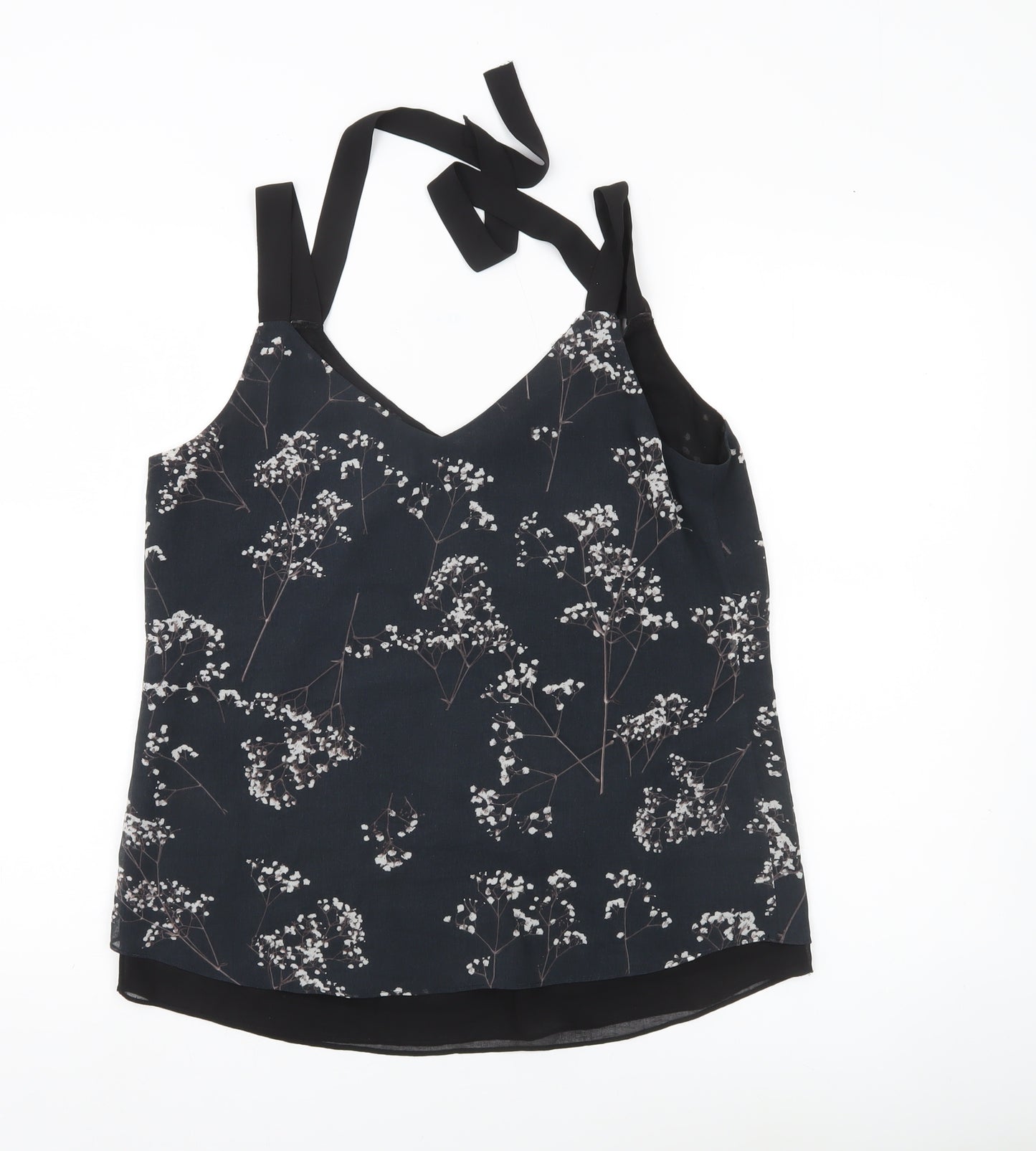 Mint Velvet Womens Black Floral Camisole Top Size 12 Sleeveless V-Neck