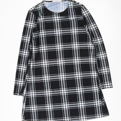 Mango Women Black Check Shift Dress Size 10 Long Sleeve