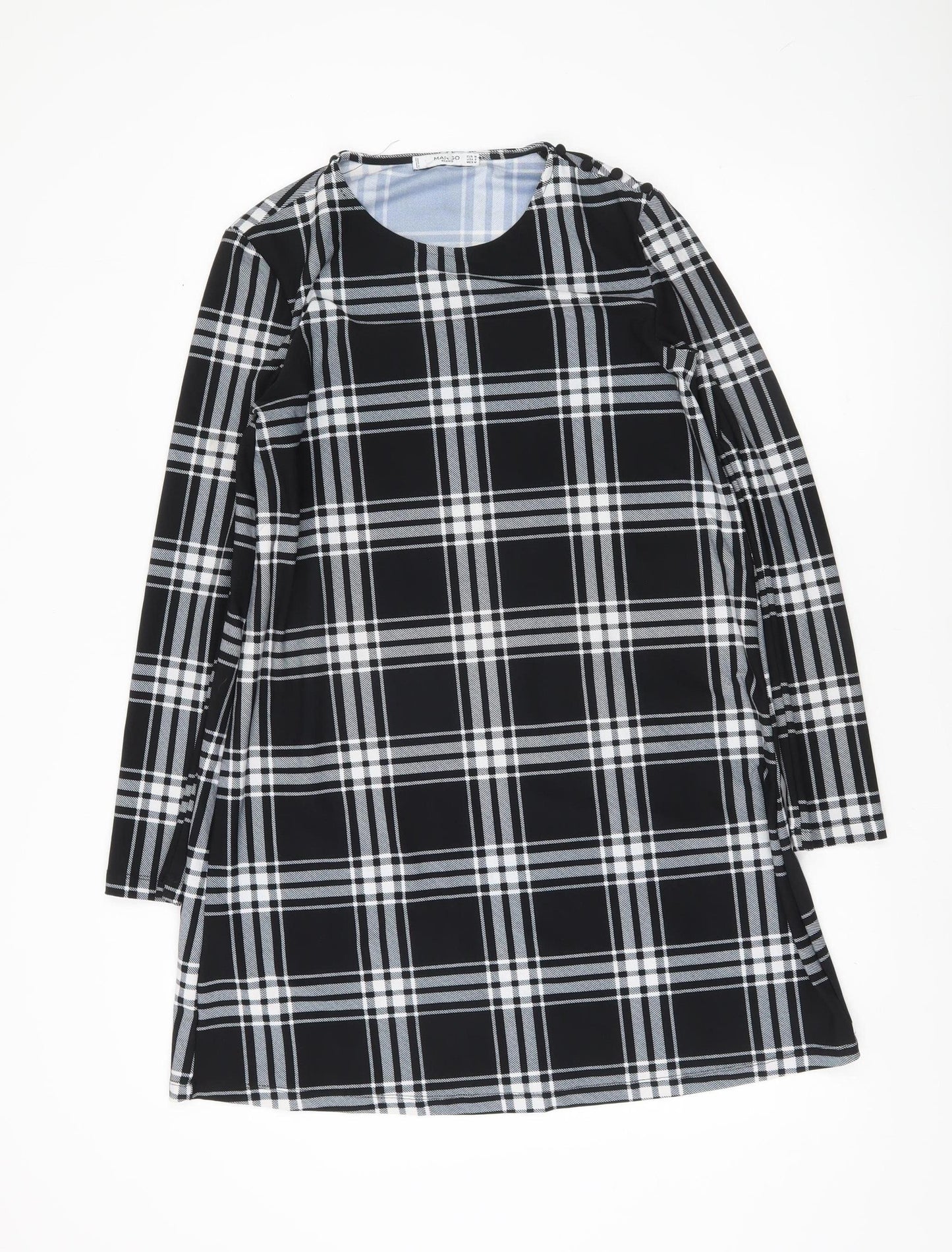Mango Women Black Check Shift Dress Size 10 Long Sleeve