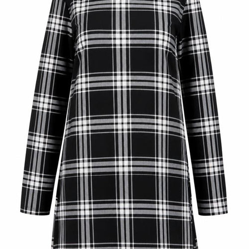Mango Women Black Check Shift Dress Size 10 Long Sleeve