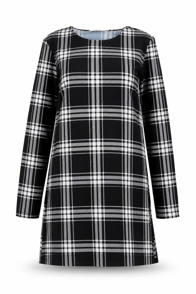 Mango Women Black Check Shift Dress Size 10 Long Sleeve