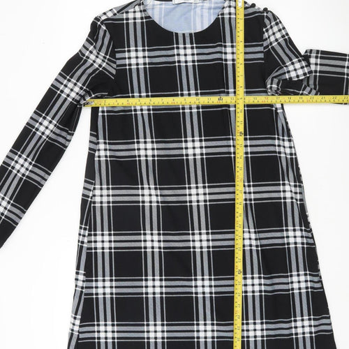 Mango Women Black Check Shift Dress Size 10 Long Sleeve