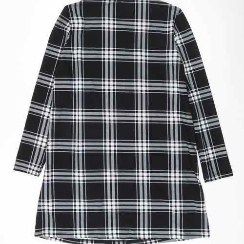 Mango Women Black Check Shift Dress Size 10 Long Sleeve
