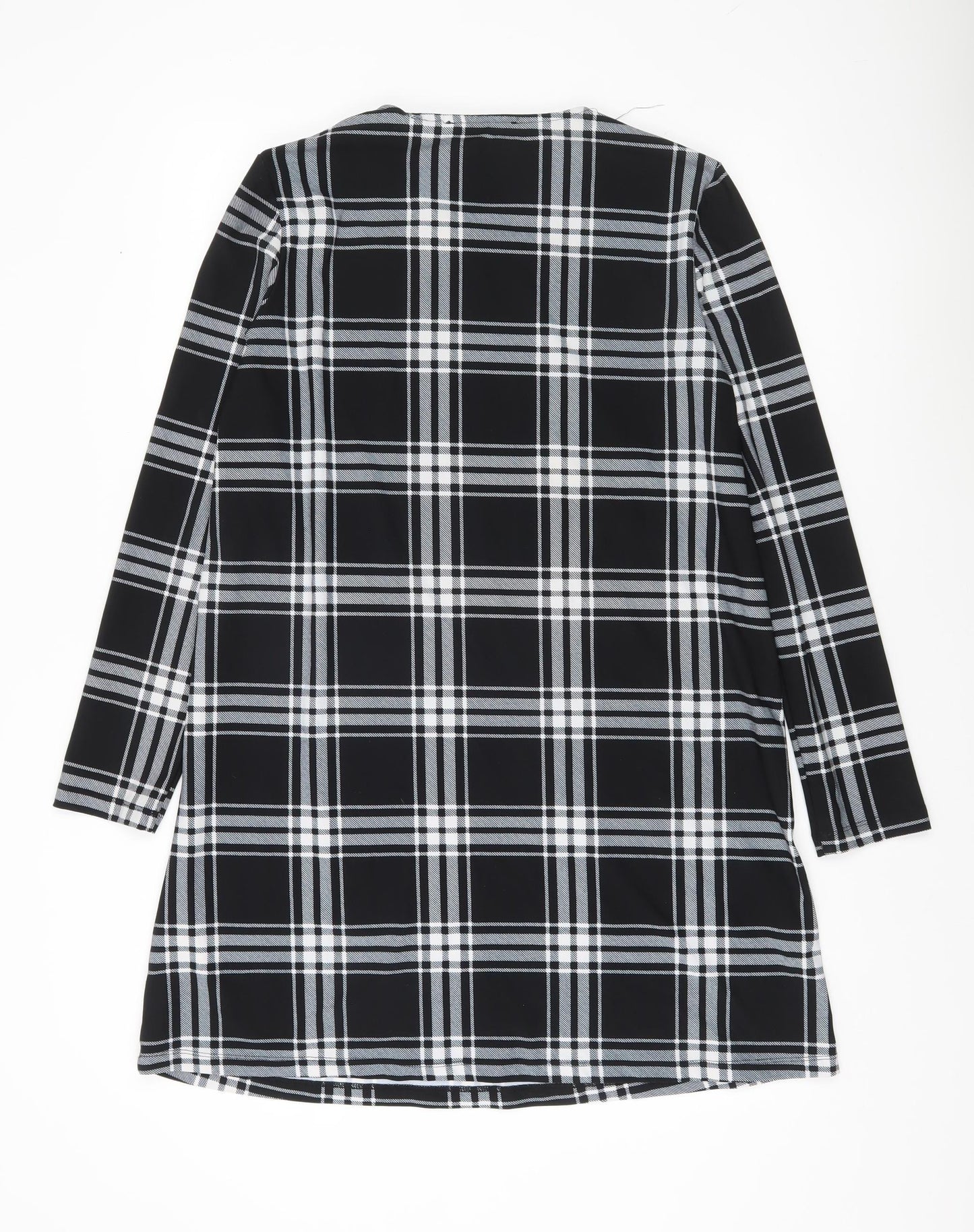 Mango Women Black Check Shift Dress Size 10 Long Sleeve