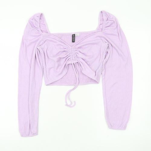 H&M Divided Womens Purple Cropped Blouse Top Size M Puff Sleeve